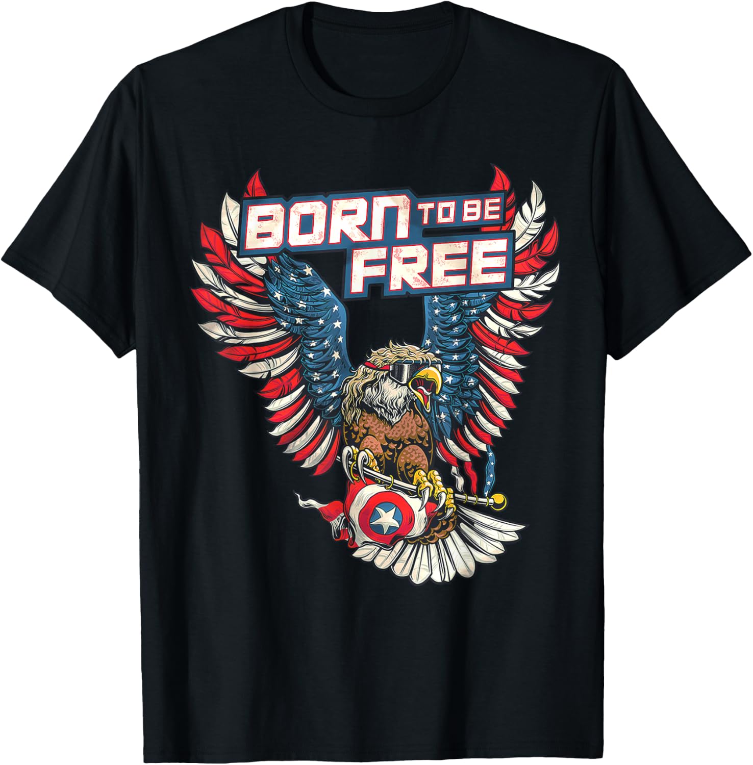 Born To Be Free Eagle America Flag T-Shirt - T-Shirt | Black