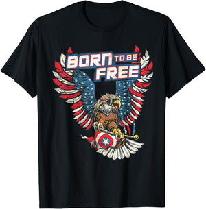 Born To Be Free Eagle America Flag T-Shirt - T-Shirt | Black