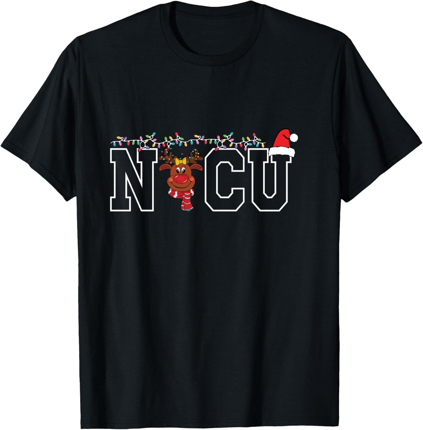 Cute Santa Hat Reindeer Christmas Light Xmas NICU Nurse Cool T-Shirt - T-Shirt | Black