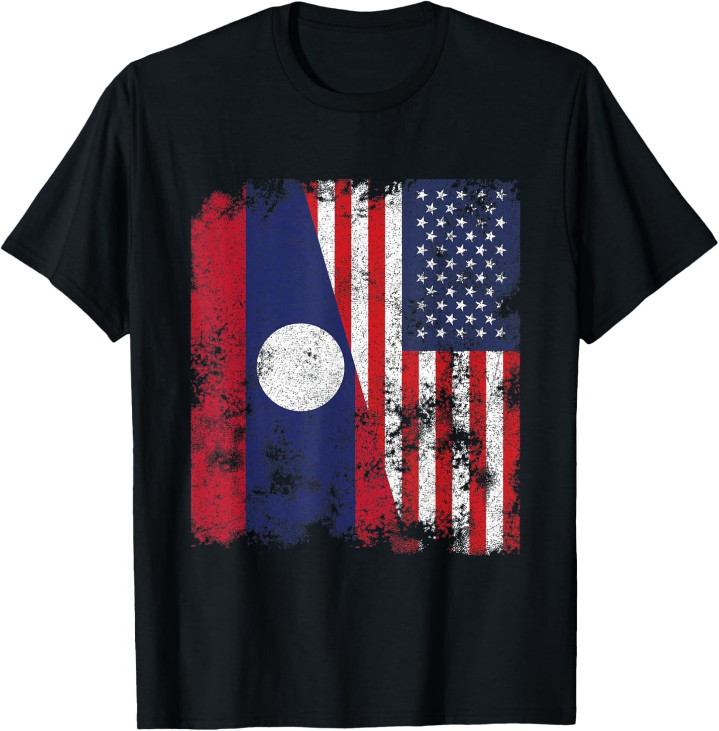 Laos USA Flag Distressed - Half American Women Kids Men T-Shirt - T-Shirt | Black