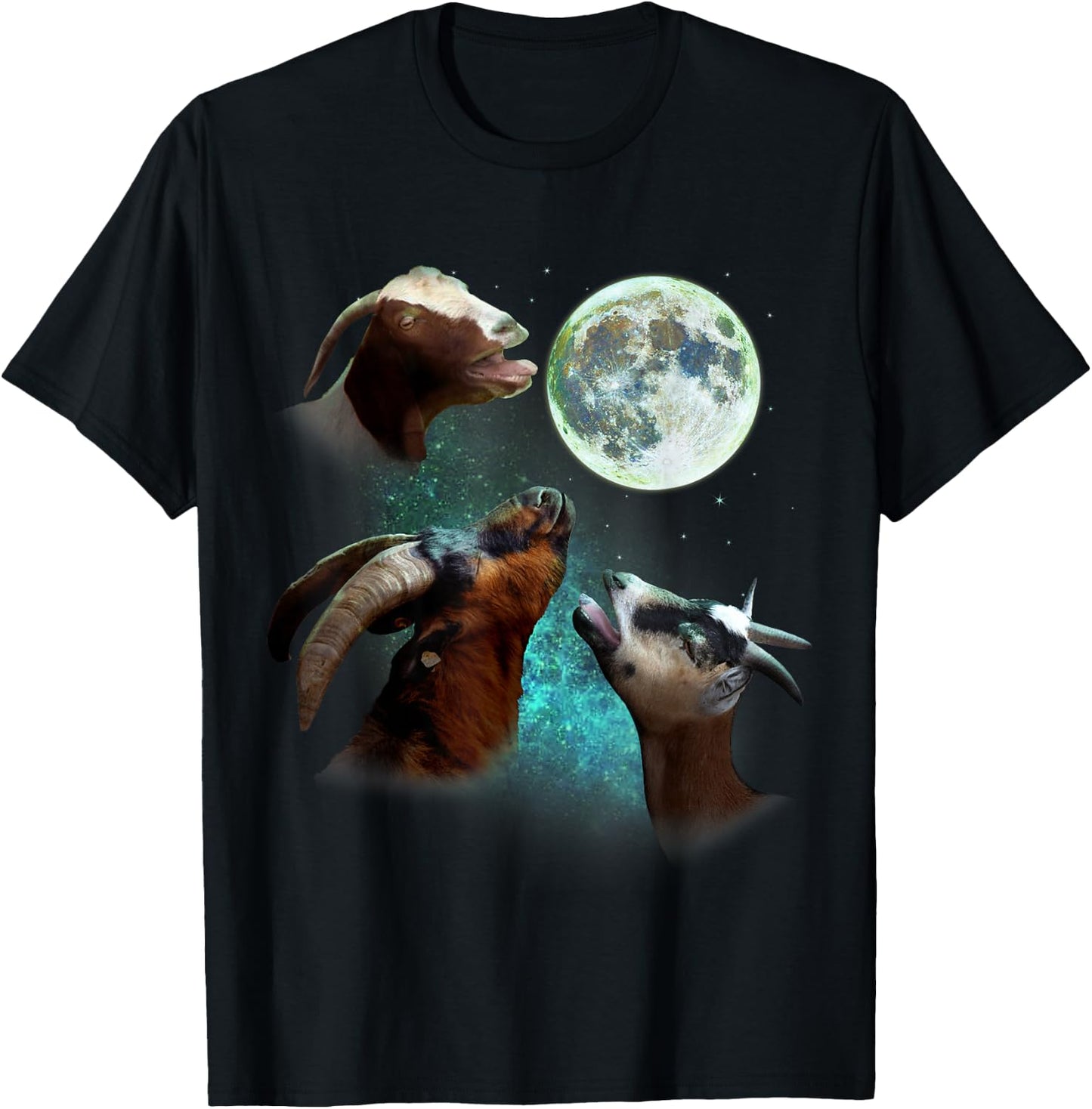 Three Goats Howl At Moon 3 Wolfs Wolves Funny Parody T-Shirt - T-Shirt | Black