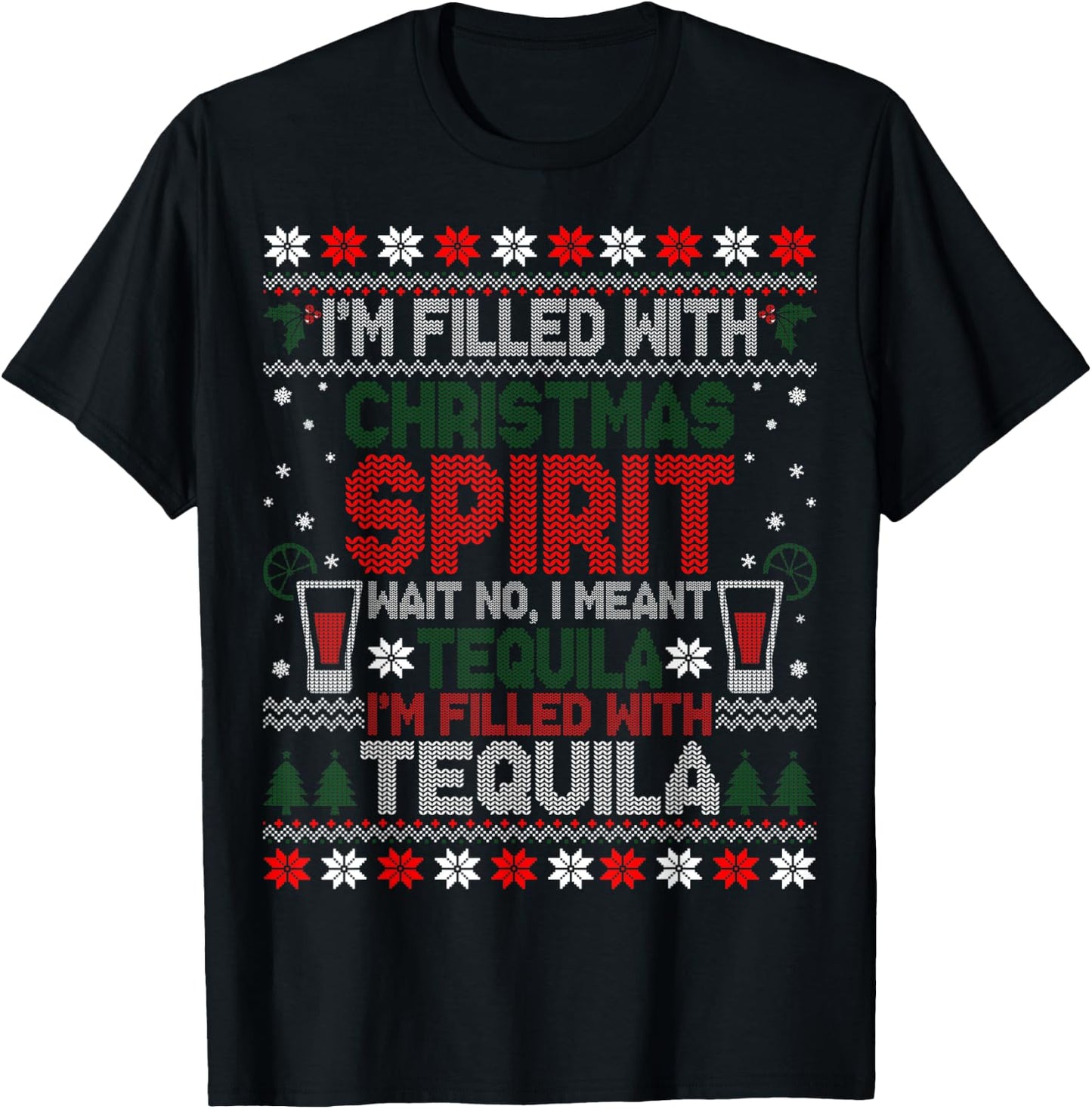 Funny Tequila Ugly Christmas Sweater Gifts Women T-Shirt - T-Shirt | Black