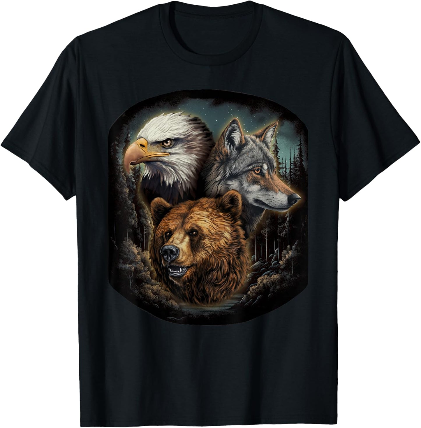 Usa Animals Bald Eagle,Grizzly Bear, Wolf Wilderness T-Shirt - T-Shirt | Black