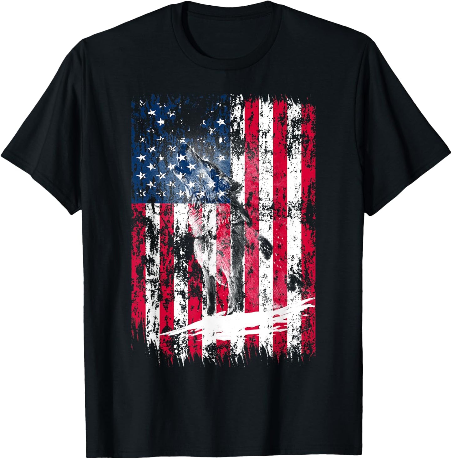 American Flag Howling Wolf Distressed Vintage Flag Men T-Shirt - T-Shirt | Black
