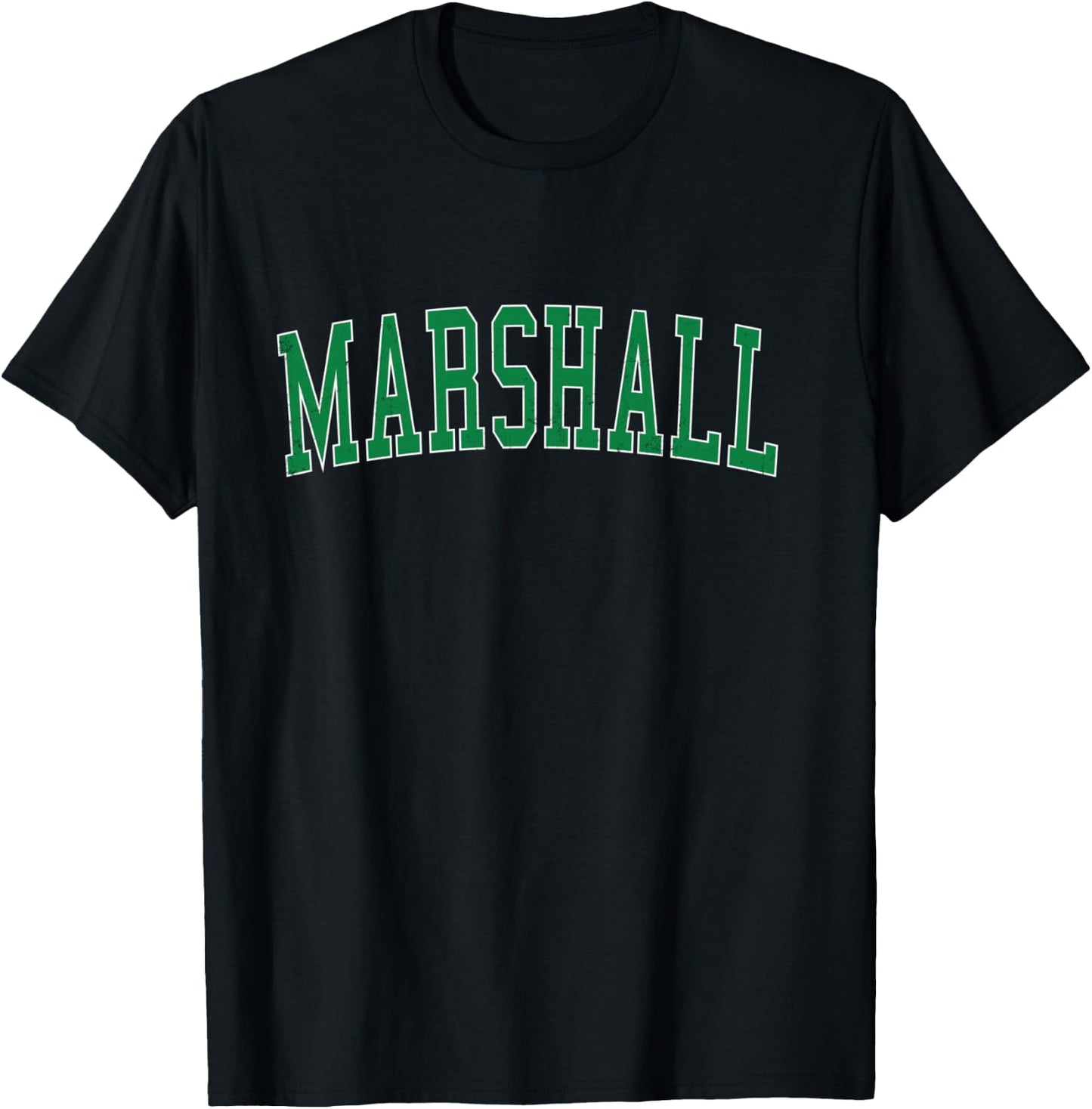 Vintage Marshall TX Distressed Green Varsity Style T-Shirt - T-Shirt | Black