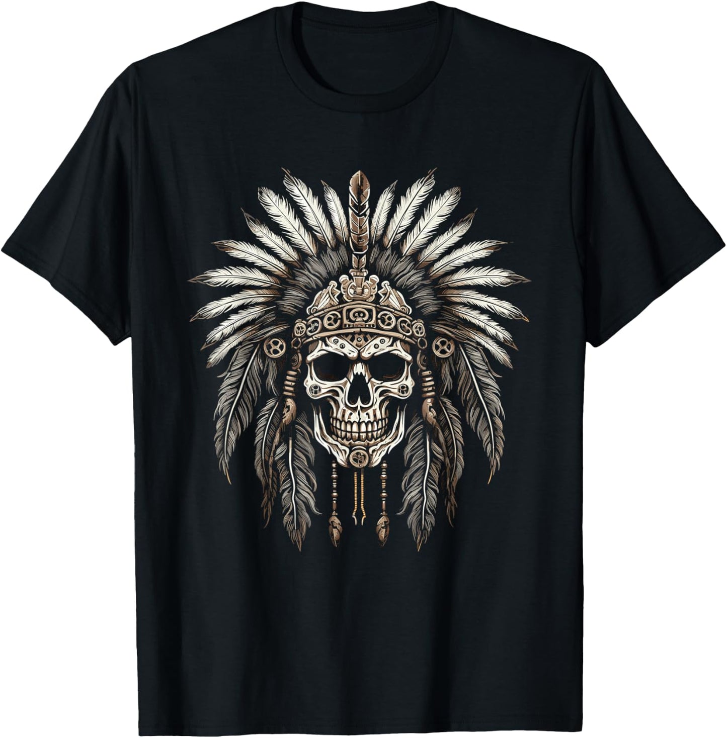 Native American Chief Skull Indian Headdress T-Shirt - T-Shirt | Black