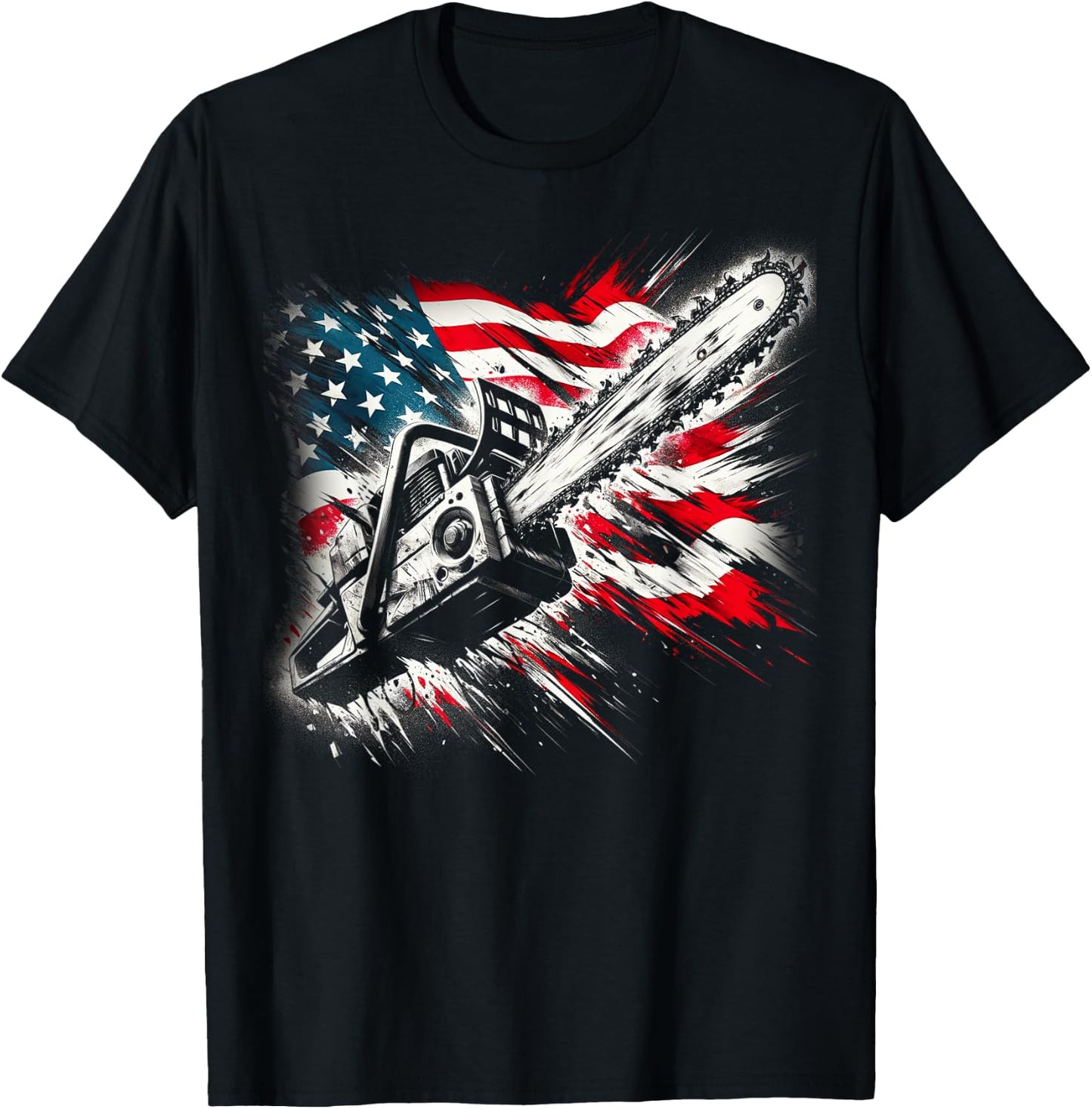 Vintage US Flag Chainsaw | Cute Woodworker Funny Logger T-Shirt - T-Shirt | Black