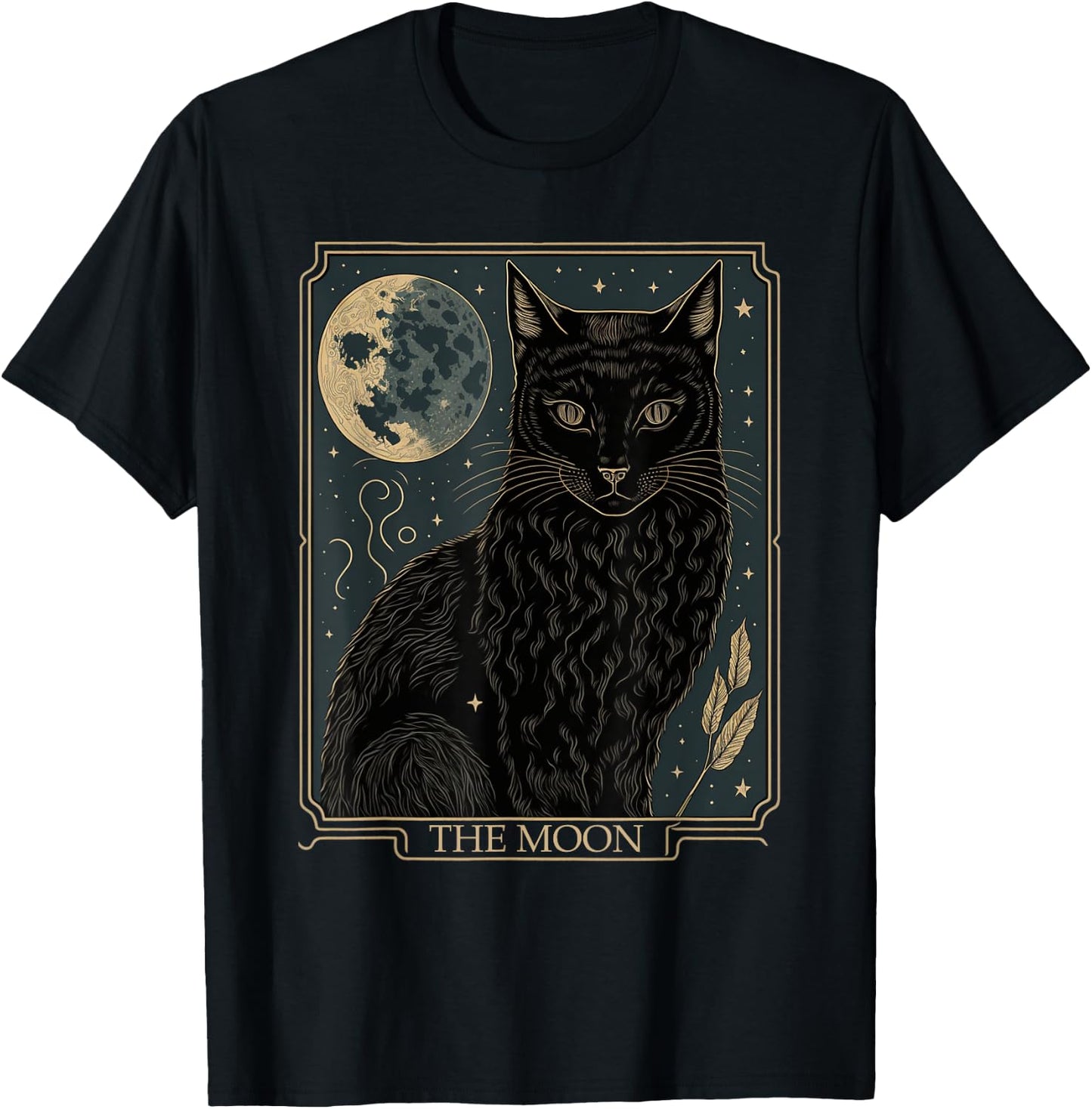 Tarot Card Crescent Moon And Cat Graphic T-Shirt - T-Shirt | Black