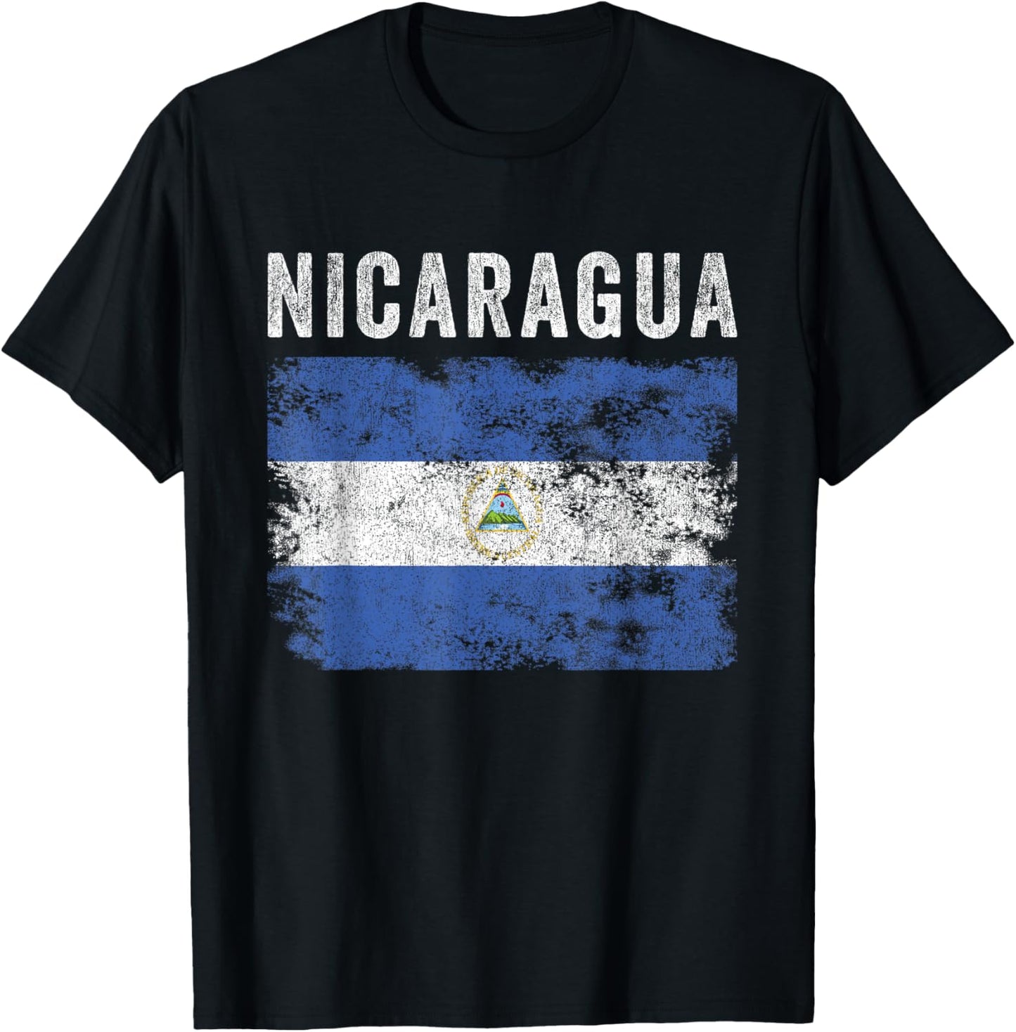 Nicaragua Flag Distressed - Men Women Kids - Nicaraguan Flag T-Shirt - T-Shirt | Black