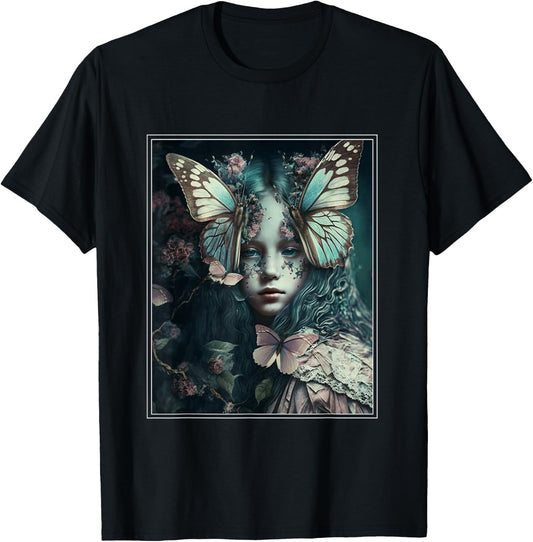 Cottagecore Fairy Elf Forest Flowers Butterfly Fantasy T-Shirt - T-Shirt | Black