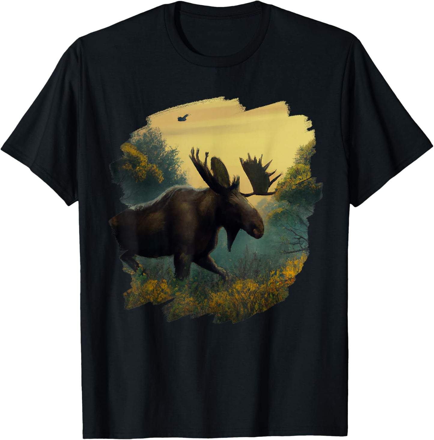 Moose Retro Vintage Animal Moose Nature Wildlife Art T-Shirt - T-Shirt | Black
