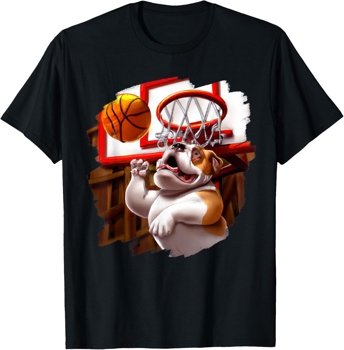 English Bulldog Playing Basketball Funny Dog Basketball Men Women Girls Kids T-Shirt - T-Shirt | Black