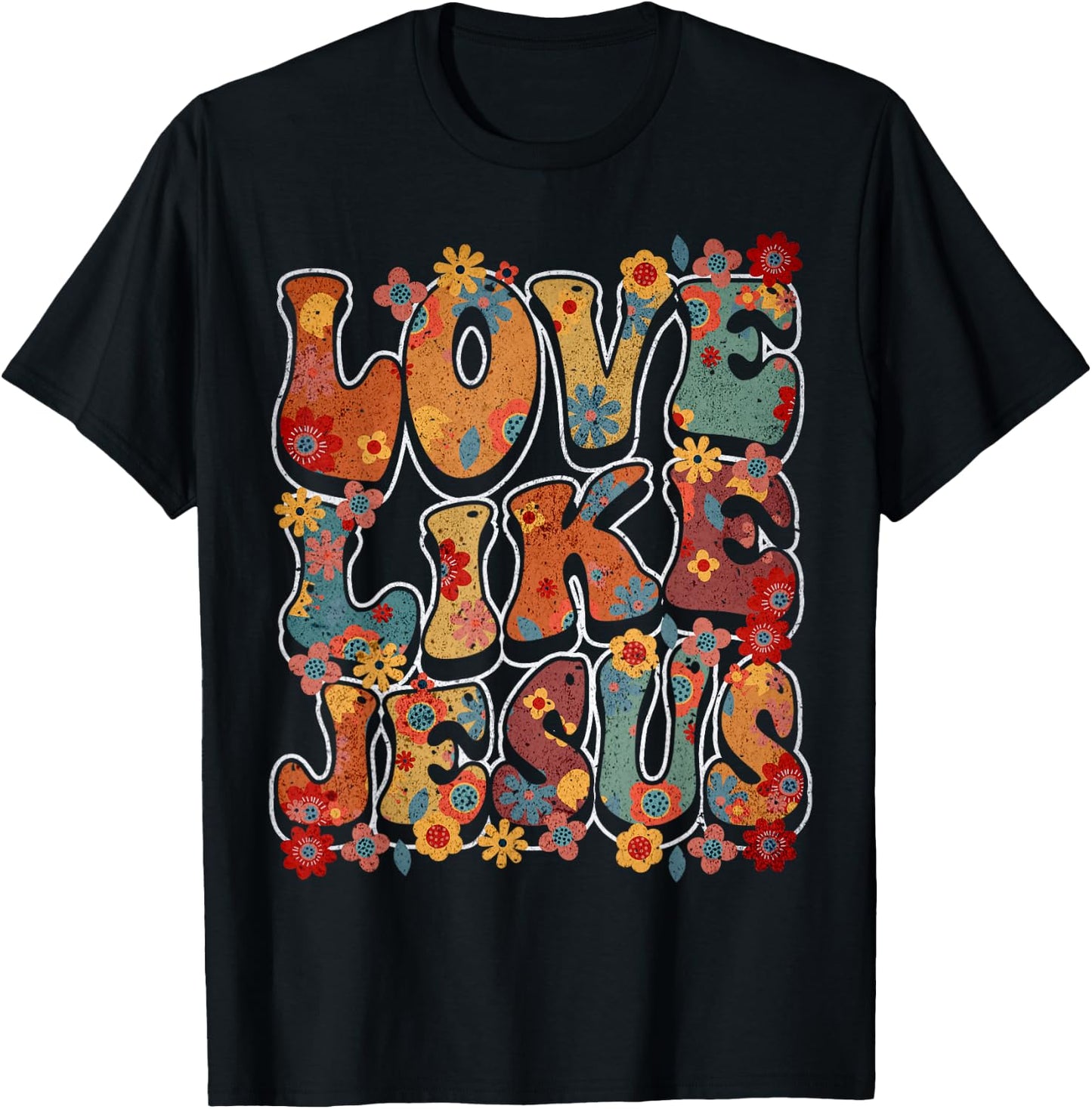 Love Like Jesus Vintage Flower Groovy Jesus T-Shirt - T-Shirt | Black