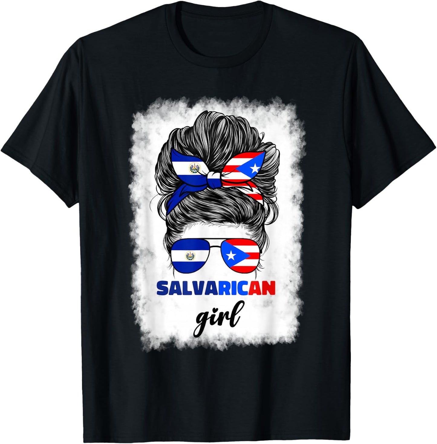 Half Salvadorian And Puerto Rican Rico El Salvador Flag Gril T-Shirt - T-Shirt | Black