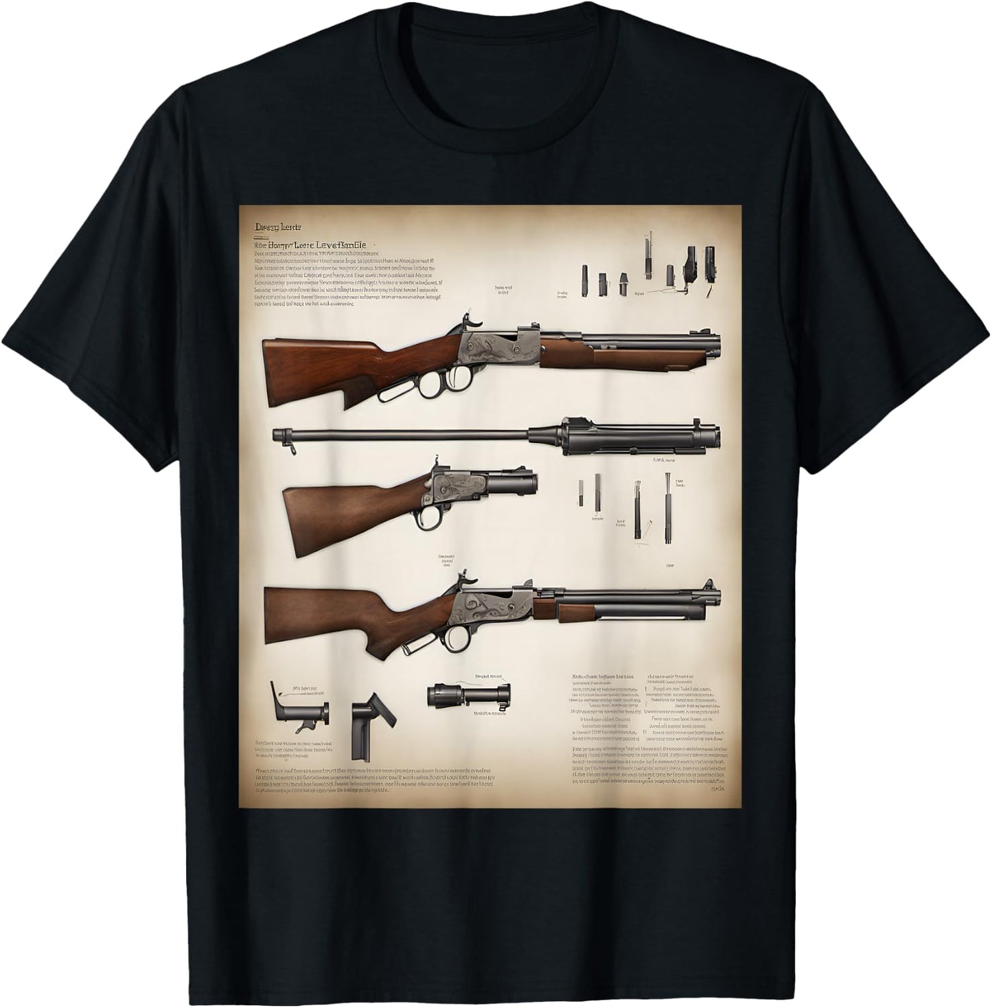 Henry Lever Action Rifle Blueprint Detail T-Shirt - T-Shirt | Black