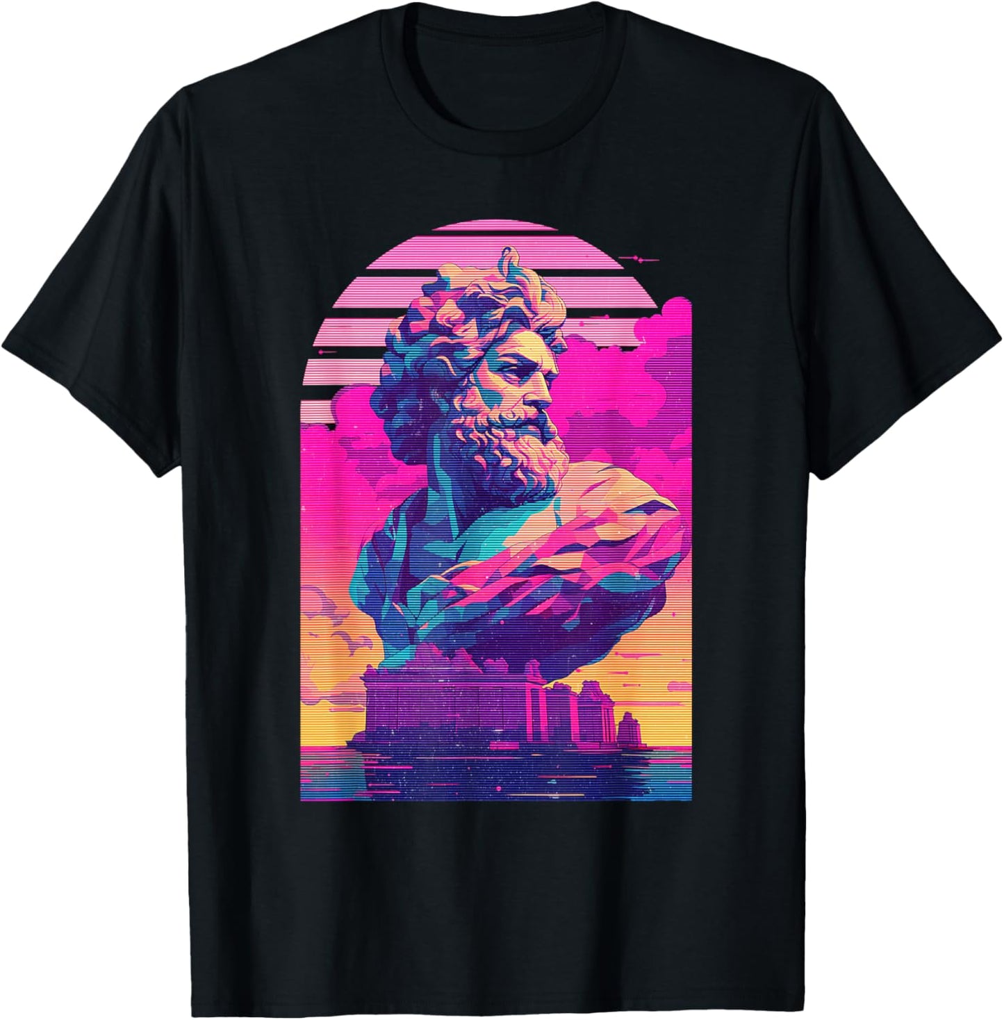 Zeus Jupiter Vaporwave Aesthetic Greek God Retrowave Graphic T-Shirt - T-Shirt | Black
