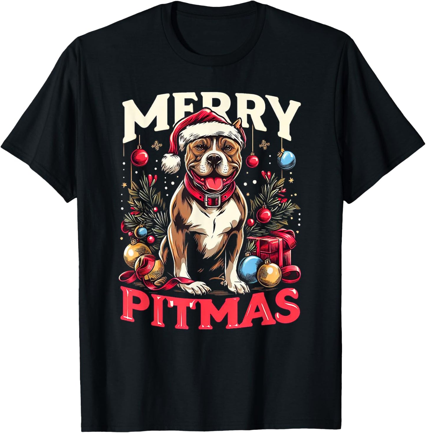 Merry Pitmas Pitbull Funny Christmas Sweater T-Shirt - T-Shirt | Black