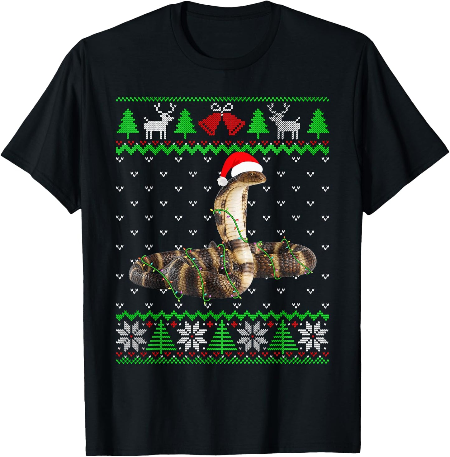 Funny Cobra Lights Ugly Sweater Christmas Tree Animals T-Shirt - T-Shirt | Black
