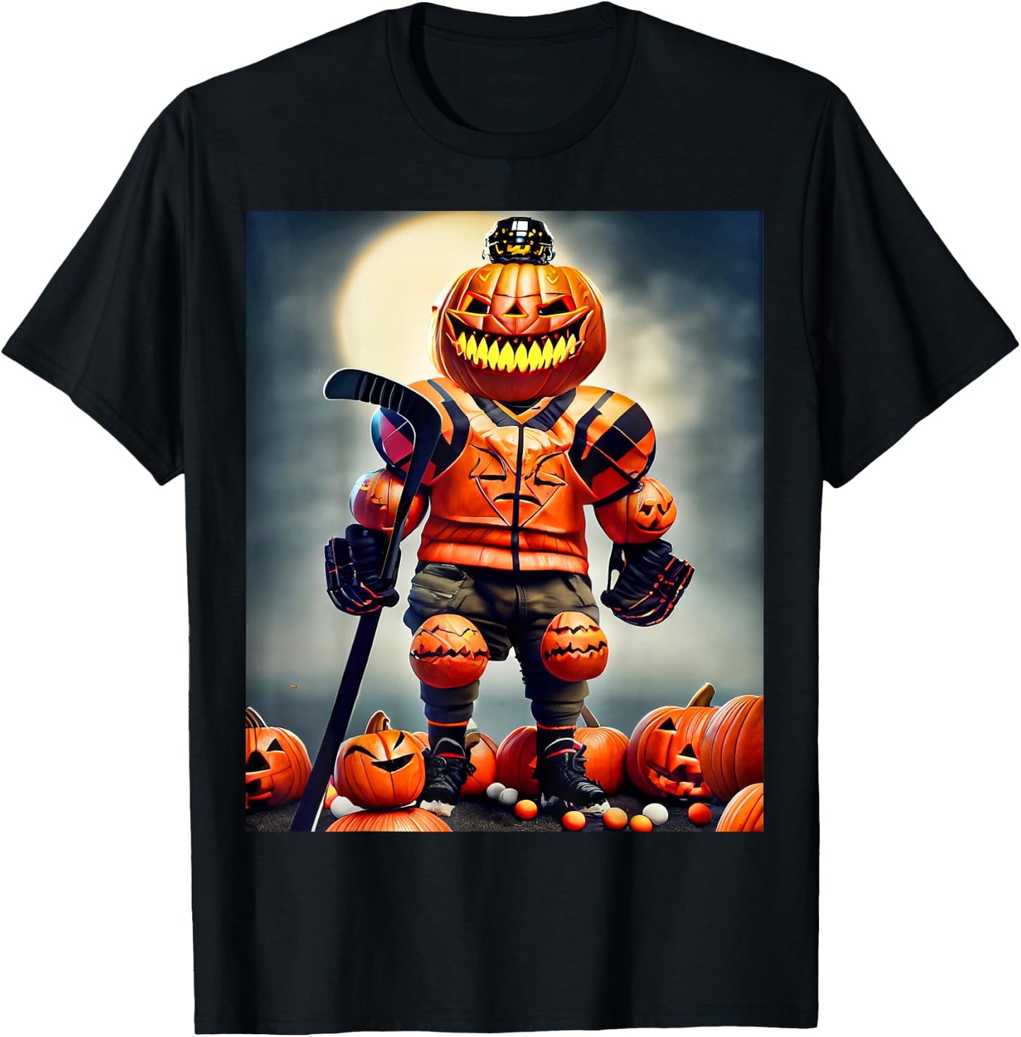 Halloween Hockey Season Pumpkin Player T-Shirt - T-Shirt | Black