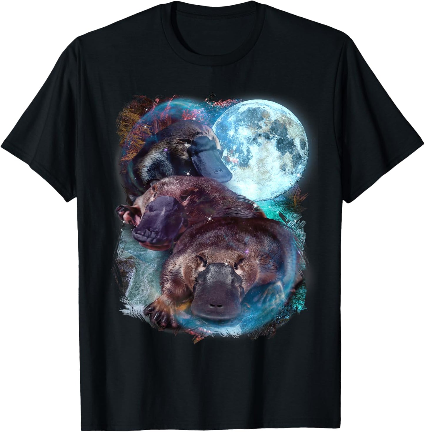 3 Moon Platypus Duckbill Mammal Graphic Animal Lover Novelty T-Shirt - T-Shirt | Black