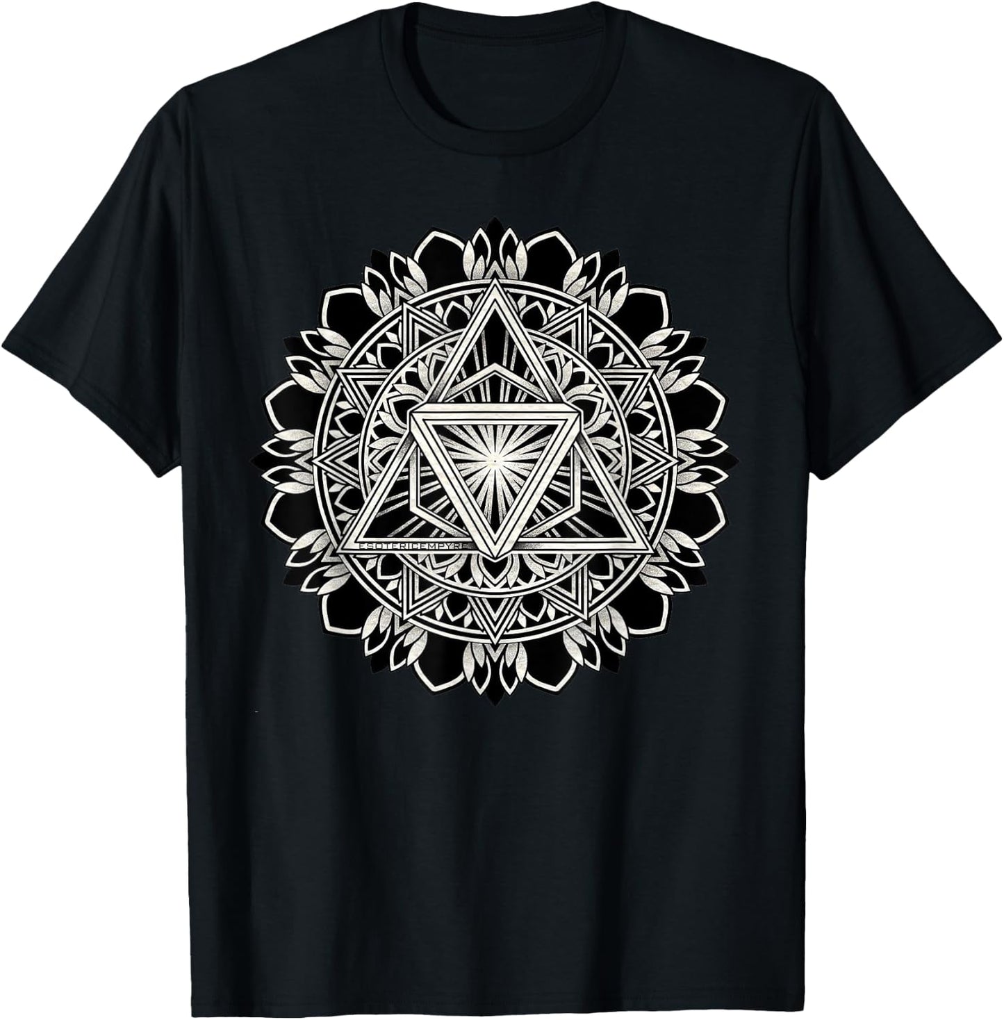 Sacred Geometry Tri-Hex Mandala Geometric Blackwork T-Shirt - T-Shirt | Black