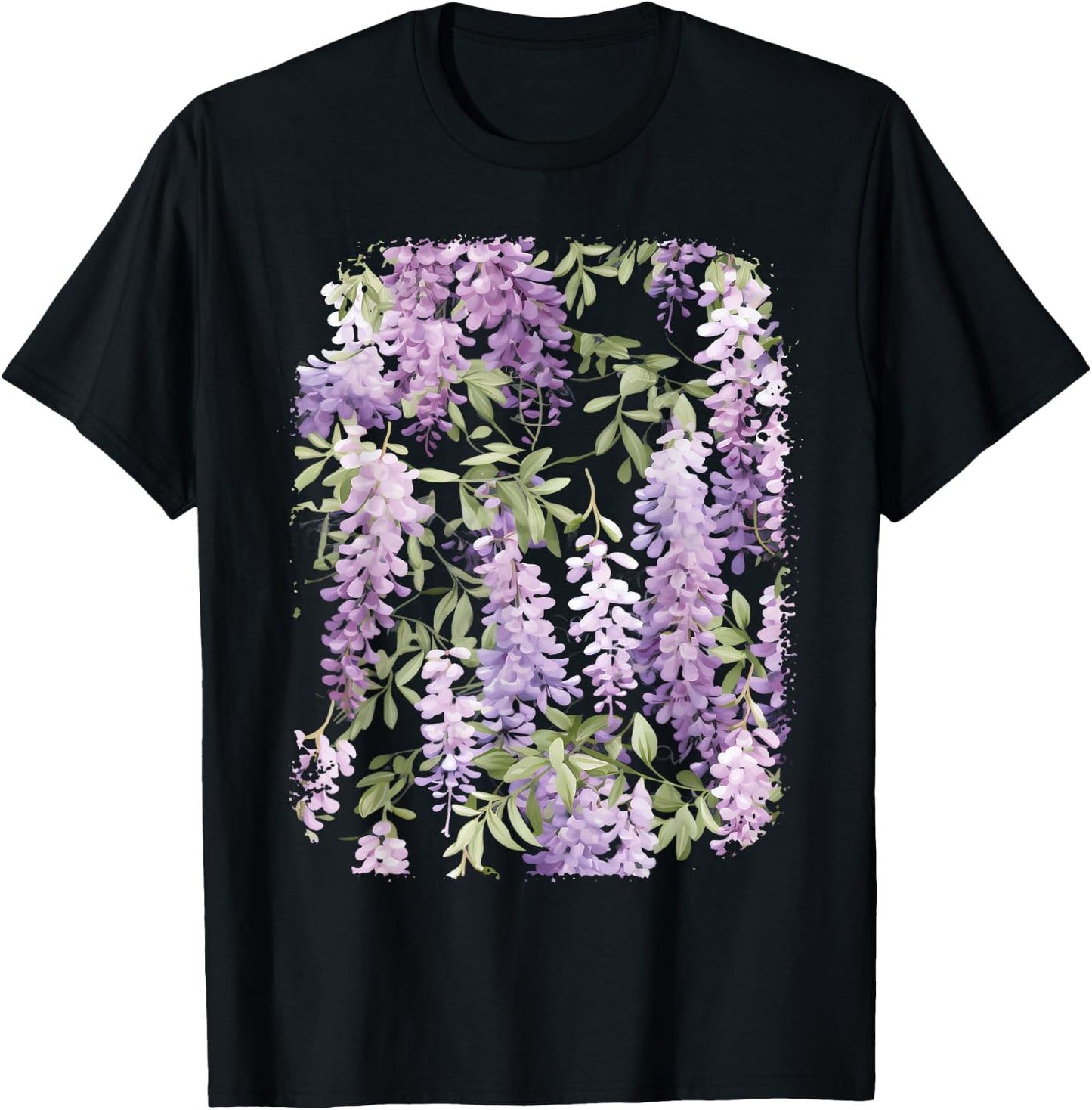 Wisteria Flower Bouquet Plant Lover Floral Pattern Design T-Shirt - T-Shirt | Black
