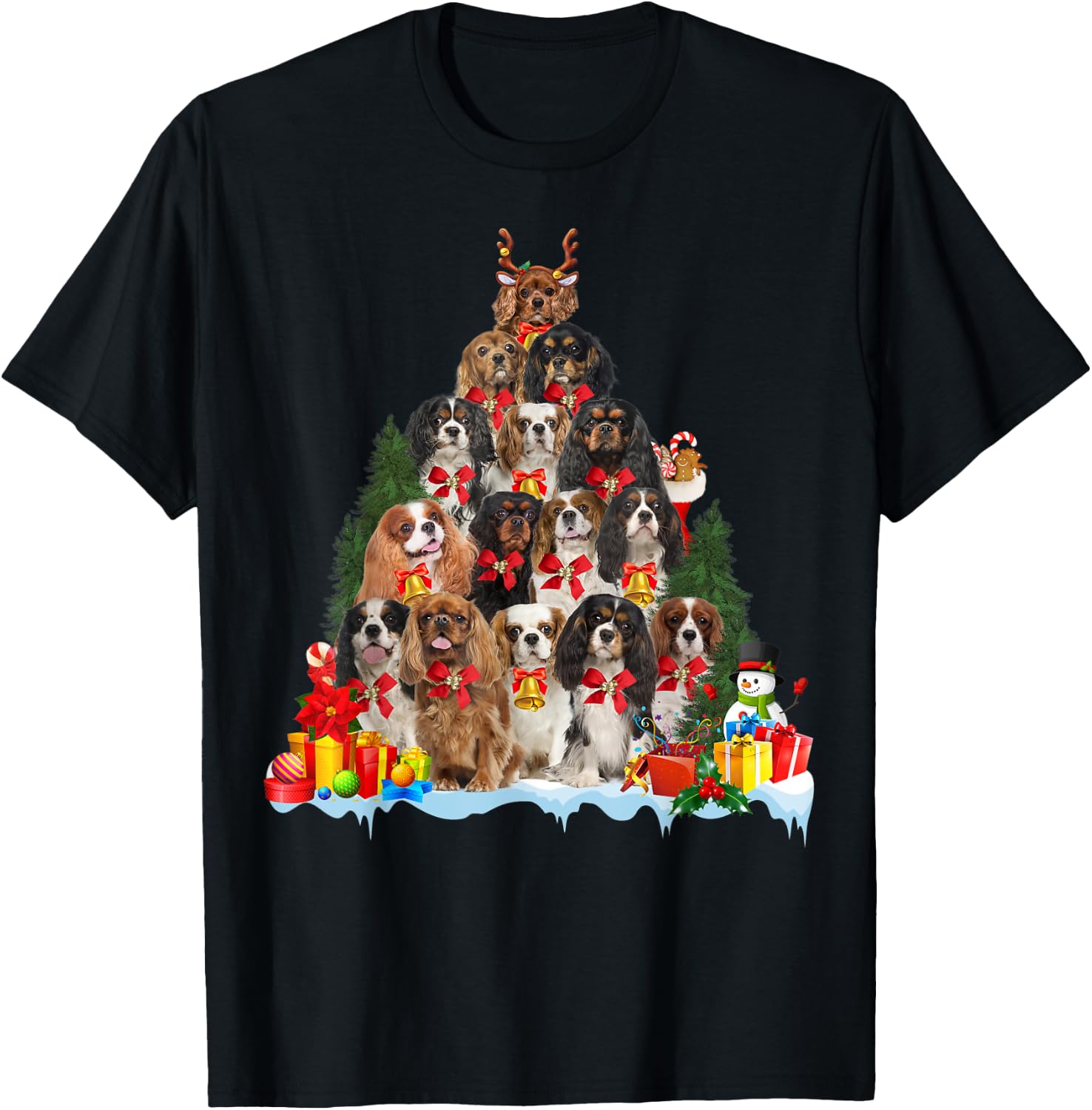 Christmas Pajama Cavalier King Charles Spaniel Xmas Tree T-Shirt - T-Shirt | Black