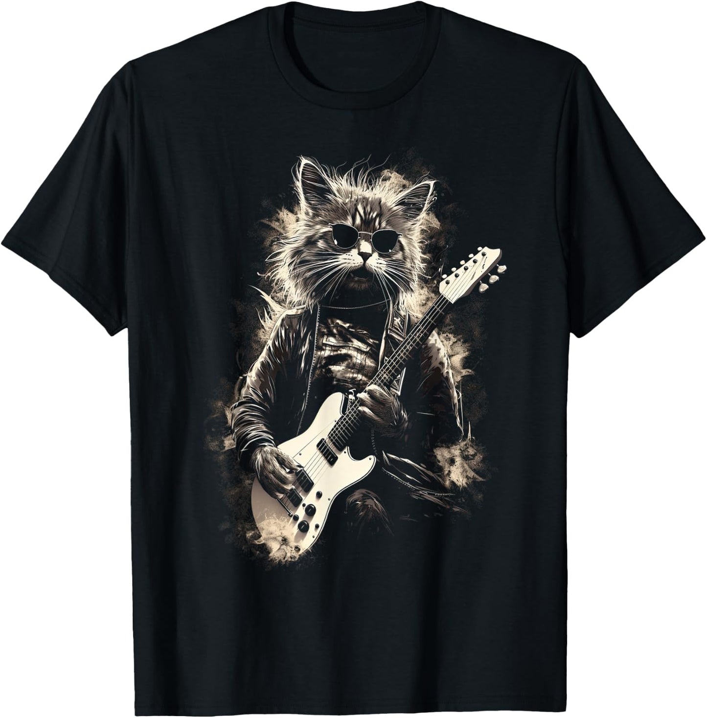 Cat Playing Bass Guitar Guitarist Rocker cool Men Women Kids T-Shirt - T-Shirt | Black