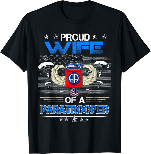Proud Wife Of A Army 82Nd Airborne Paratroope Veteran Women T-Shirt - T-Shirt | Black
