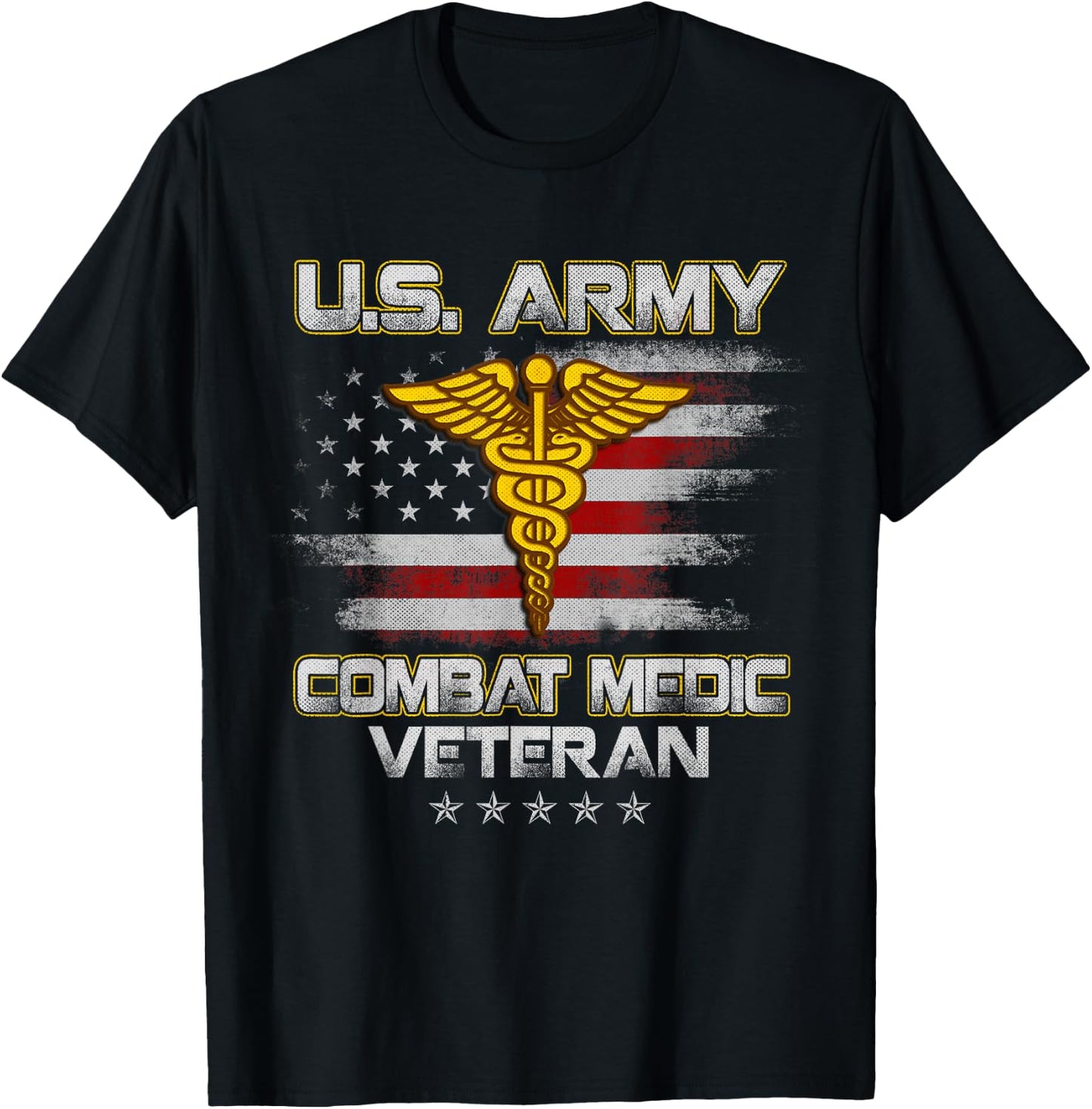 U.S Army Combat Medic Veteran Flag Vintage Medical Military T-Shirt - T-Shirt | Black