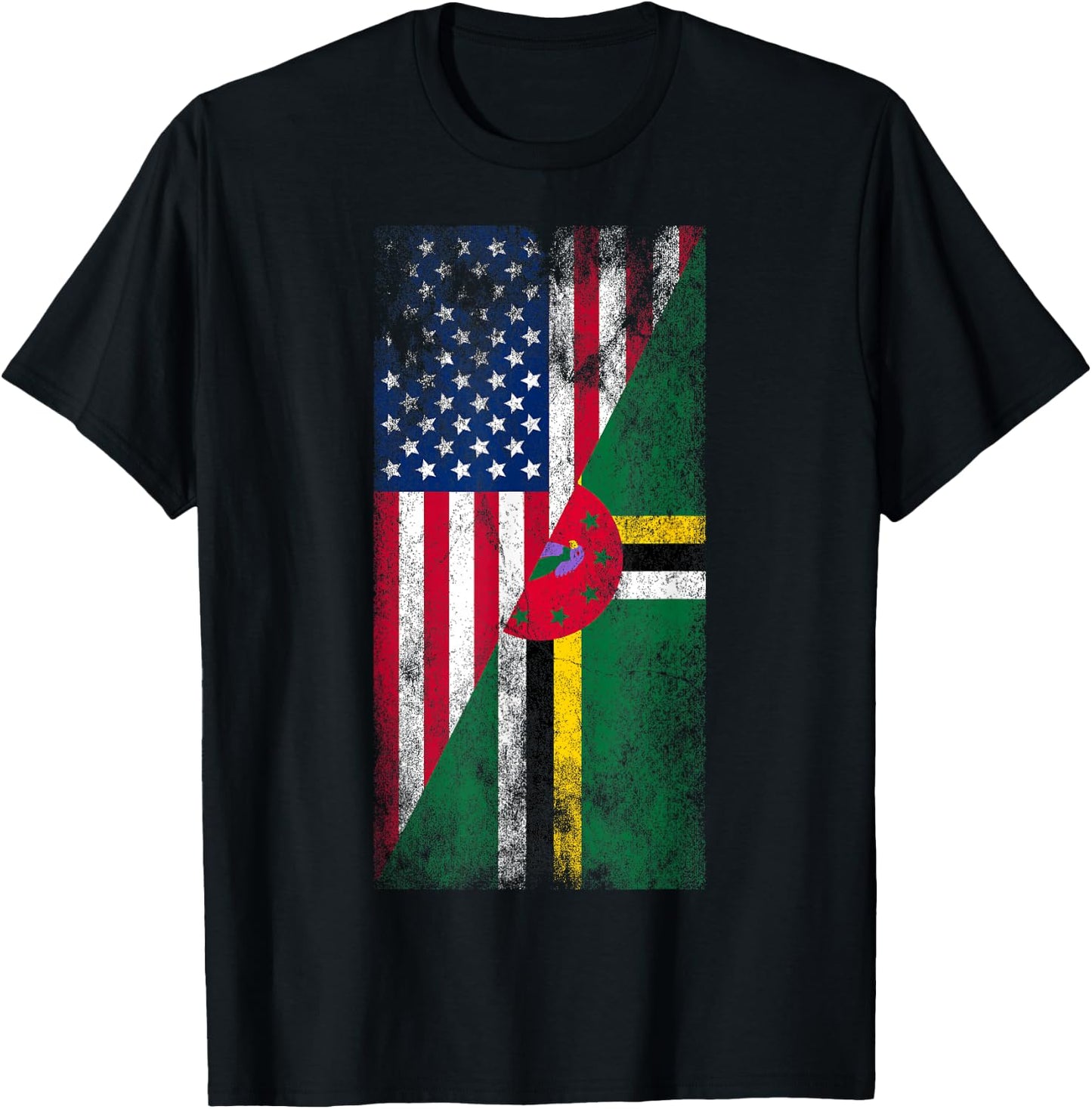 USA & Dominica Flags - United States of America, Dominican T-Shirt - T-Shirt | Black