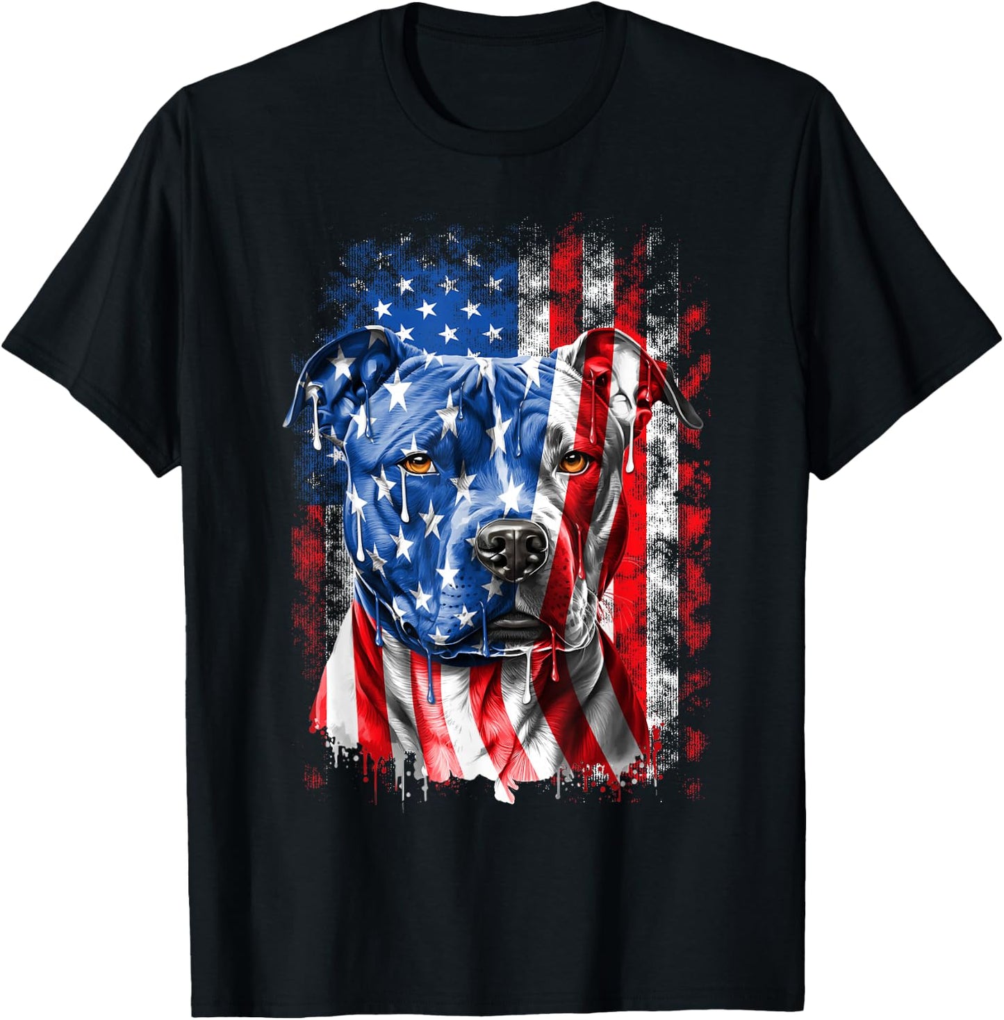 Abab Patriotic Pitbull Dog Lover Owner 4th Of July Retro Pitbull Dog & American Flag Independence Day July 4th T-Shirt - T-Shirt | Black