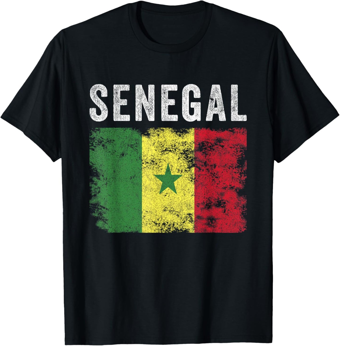 Senegal Flag Distressed - Men Women Kids - Senegalese Flag T-Shirt - T-Shirt | Black