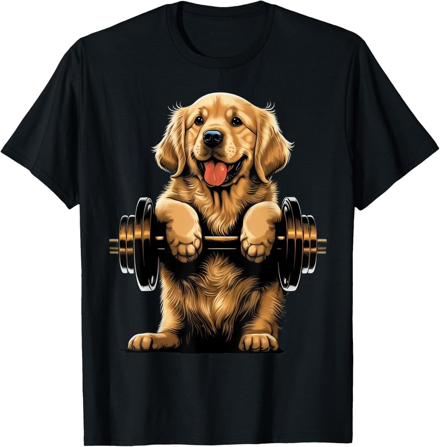 Goldie Weightlifting Dog Funny Fitness Gym Golden Retriever Men Women Kids T-Shirt - T-Shirt | Black