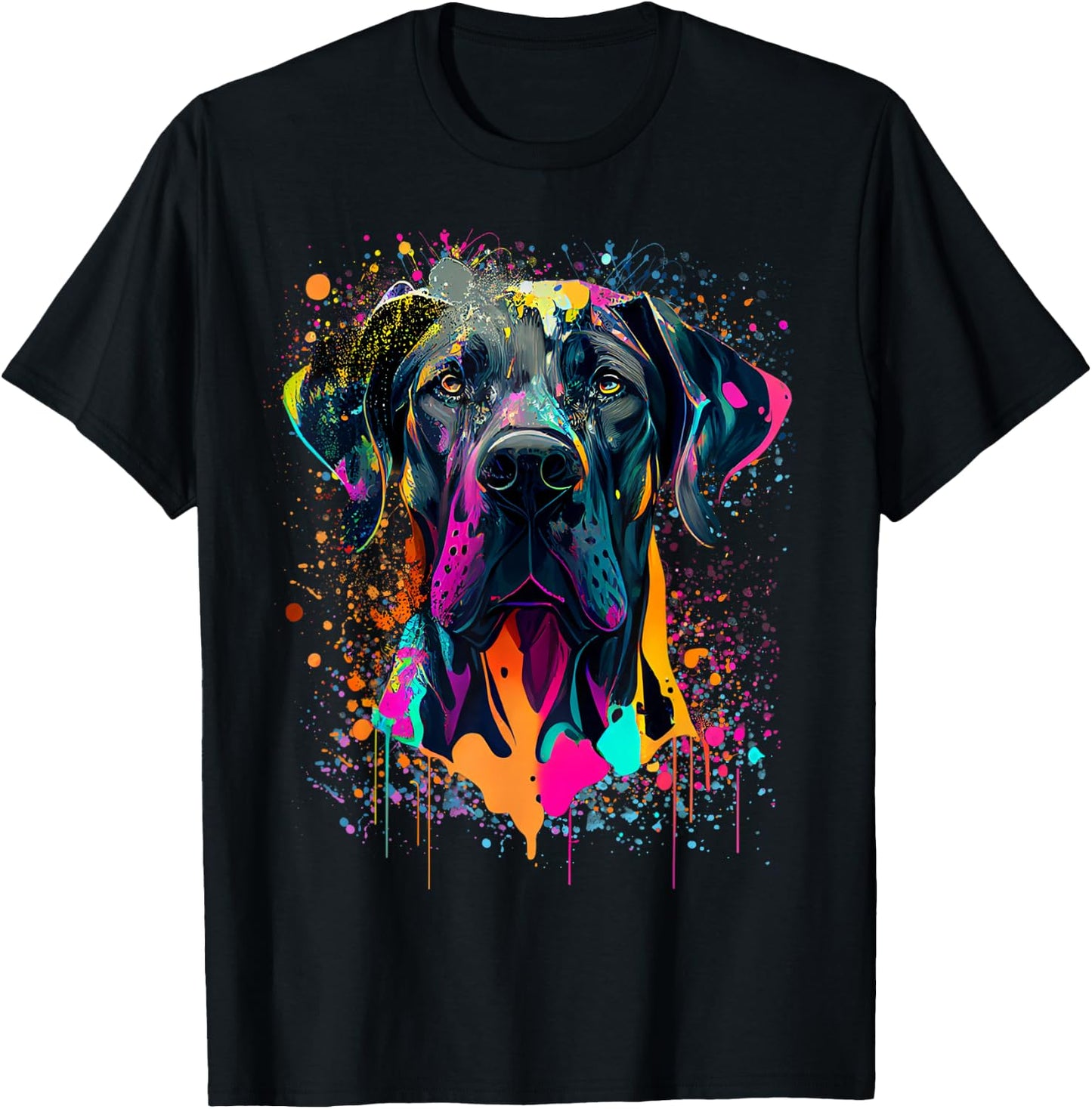 Colorful Splash Art Great Dane Portrait Puppy Owner T-Shirt - T-Shirt | Black