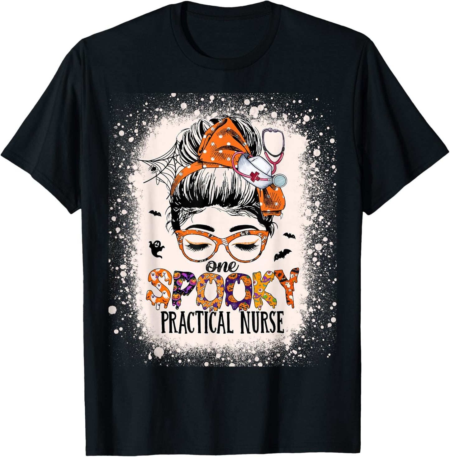 Messy Bun Spooky Practical Nurse Halloween Lpn Nurse T-Shirt - T-Shirt | Black