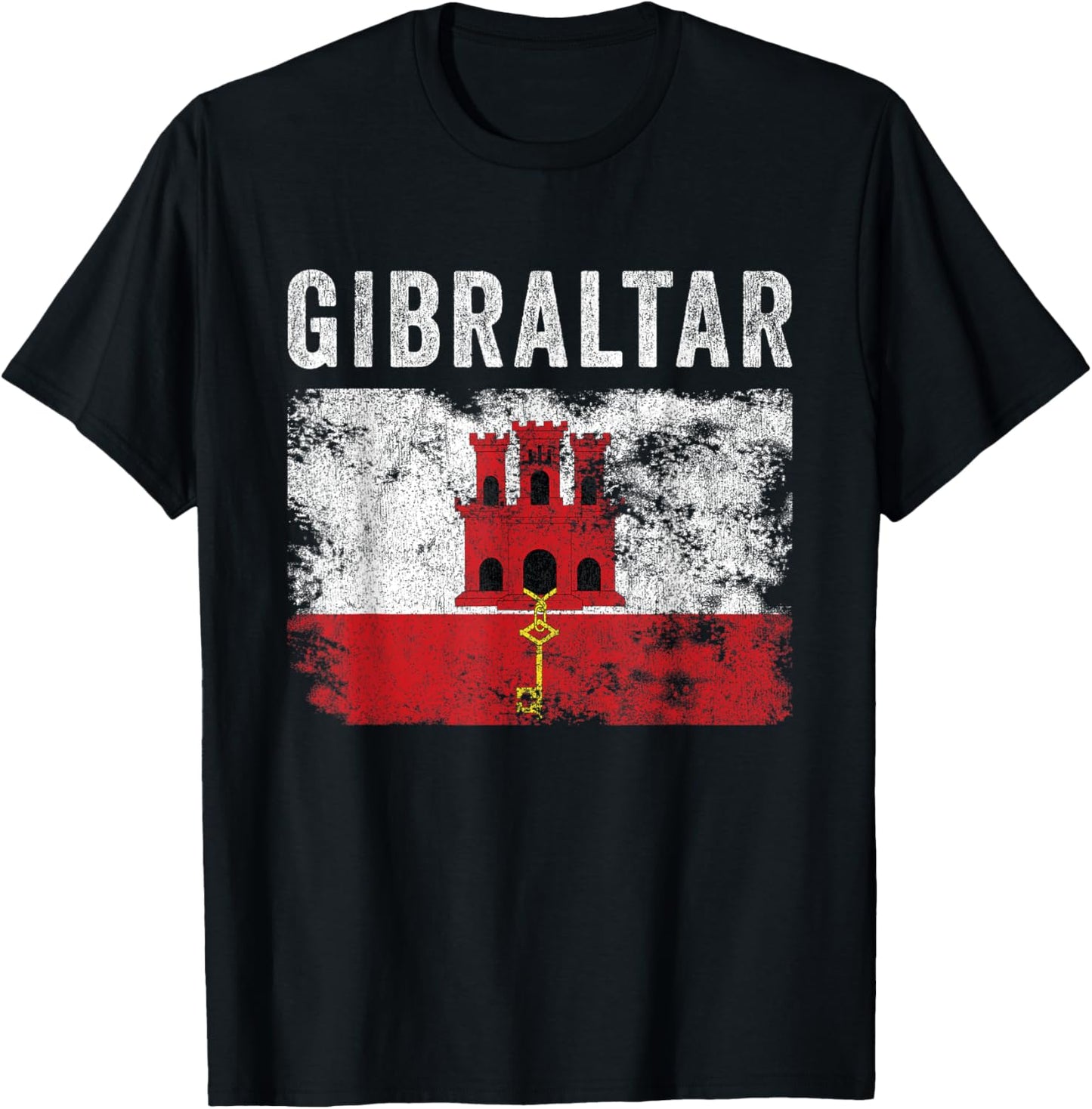 Gibraltar Flag Distressed - Men Women - Gibraltarian Flag T-Shirt - T-Shirt | Black