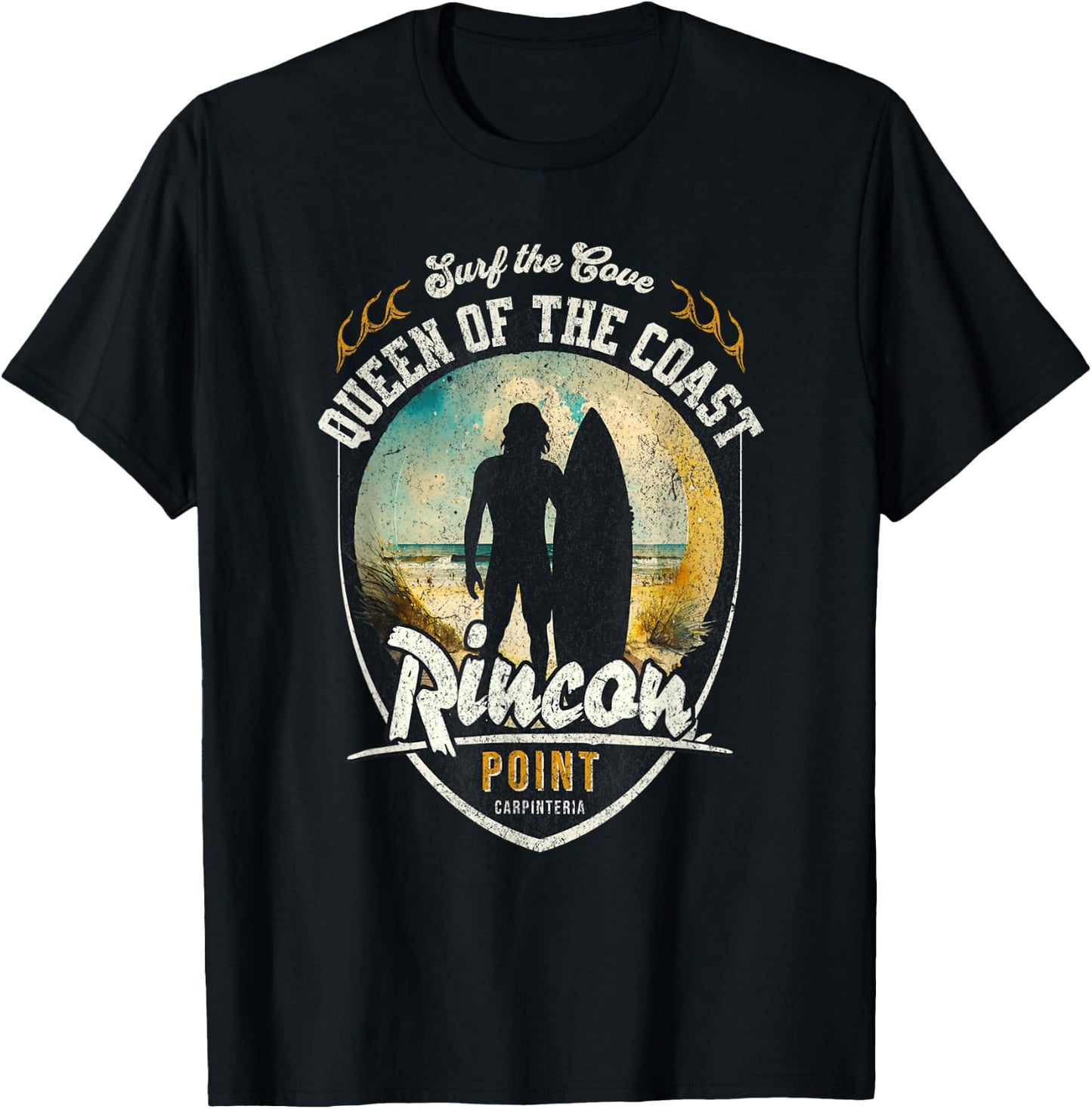 Surf the Cove Rincon Point Carpinteria Retro Beach Surfing T-Shirt - T-Shirt | Black