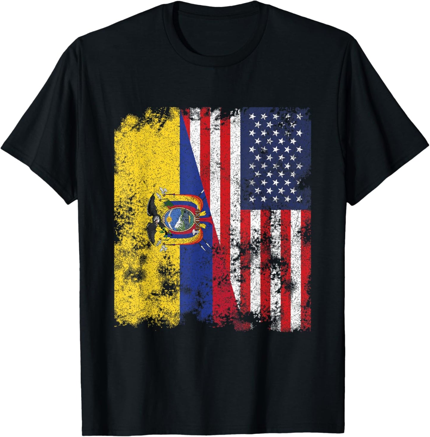 Ecuador USA Flag Distressed - Half American Women Kids Men T-Shirt - T-Shirt | Black