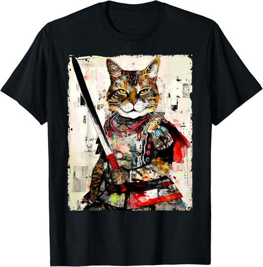 Vintage samurai cat Japanese ninja urban art graphic Men Women Girls Kids T-Shirt - T-Shirt | Black