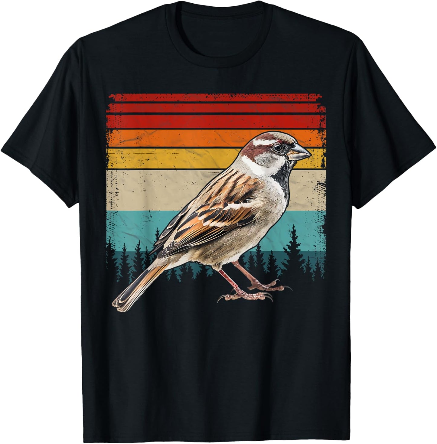 Sparrow Vintage Distressed Retro Style Cool Sparrow Bird T-Shirt - T-Shirt | Black