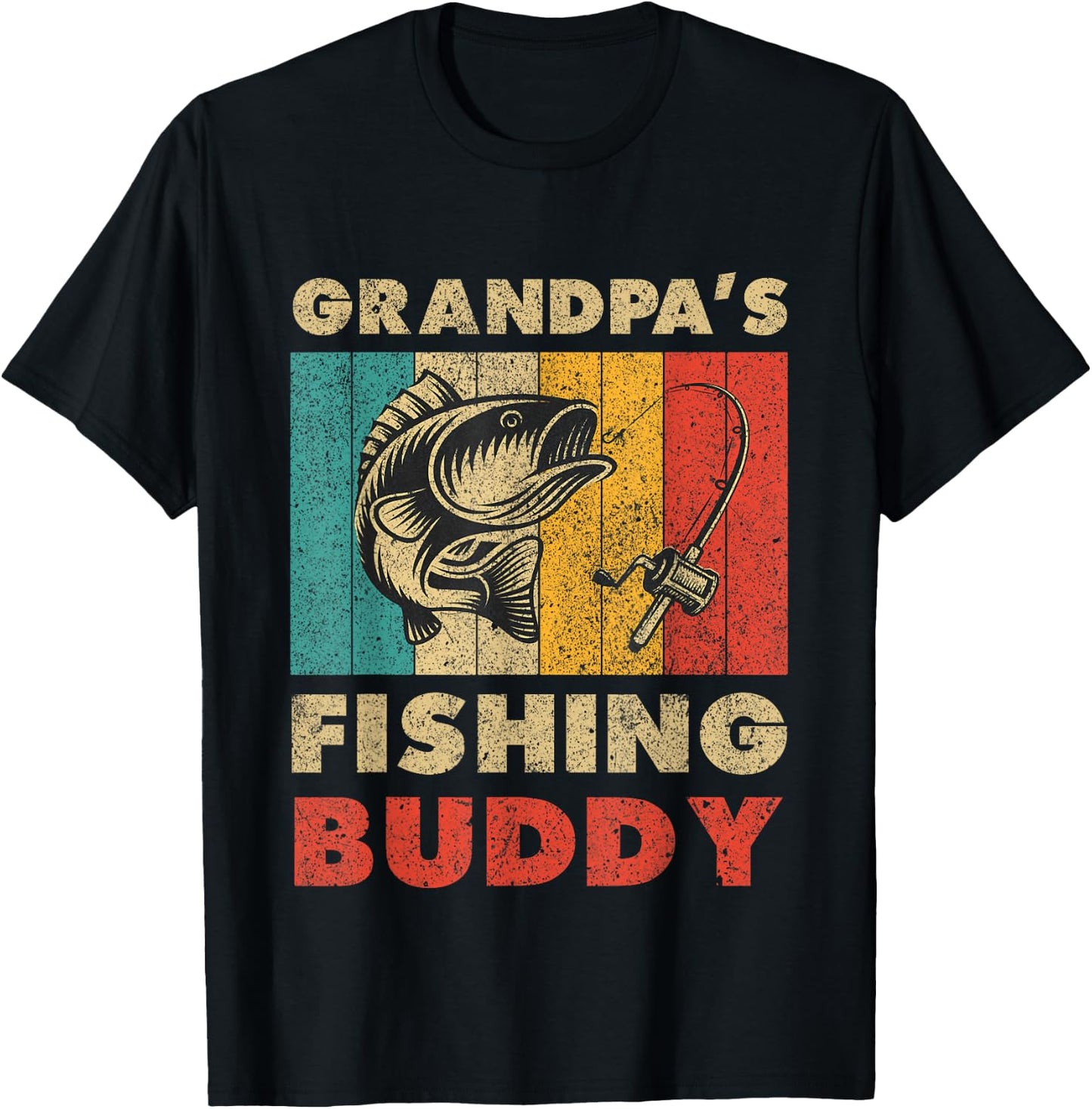 Funny Fishing Grandpa's Fishing Buddy Vintage Fishing T-Shirt - T-Shirt | Black