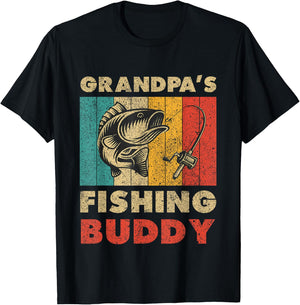Funny Fishing Grandpa's Fishing Buddy Vintage Fishing T-Shirt - T-Shirt | Black
