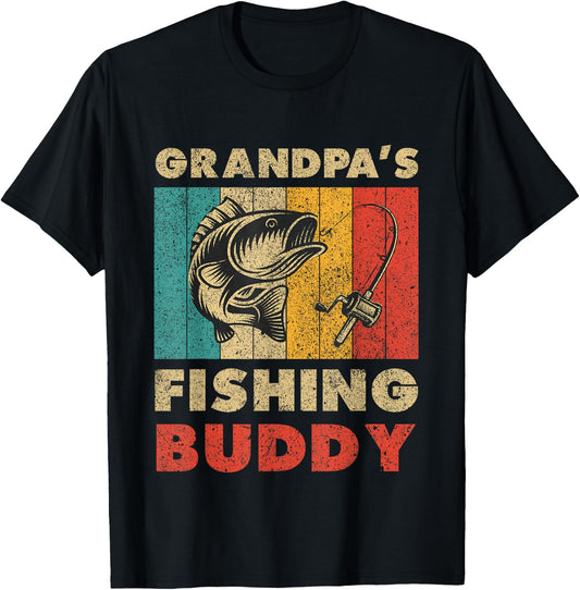 Funny Fishing Grandpa's Fishing Buddy Vintage Fishing T-Shirt - T-Shirt | Black
