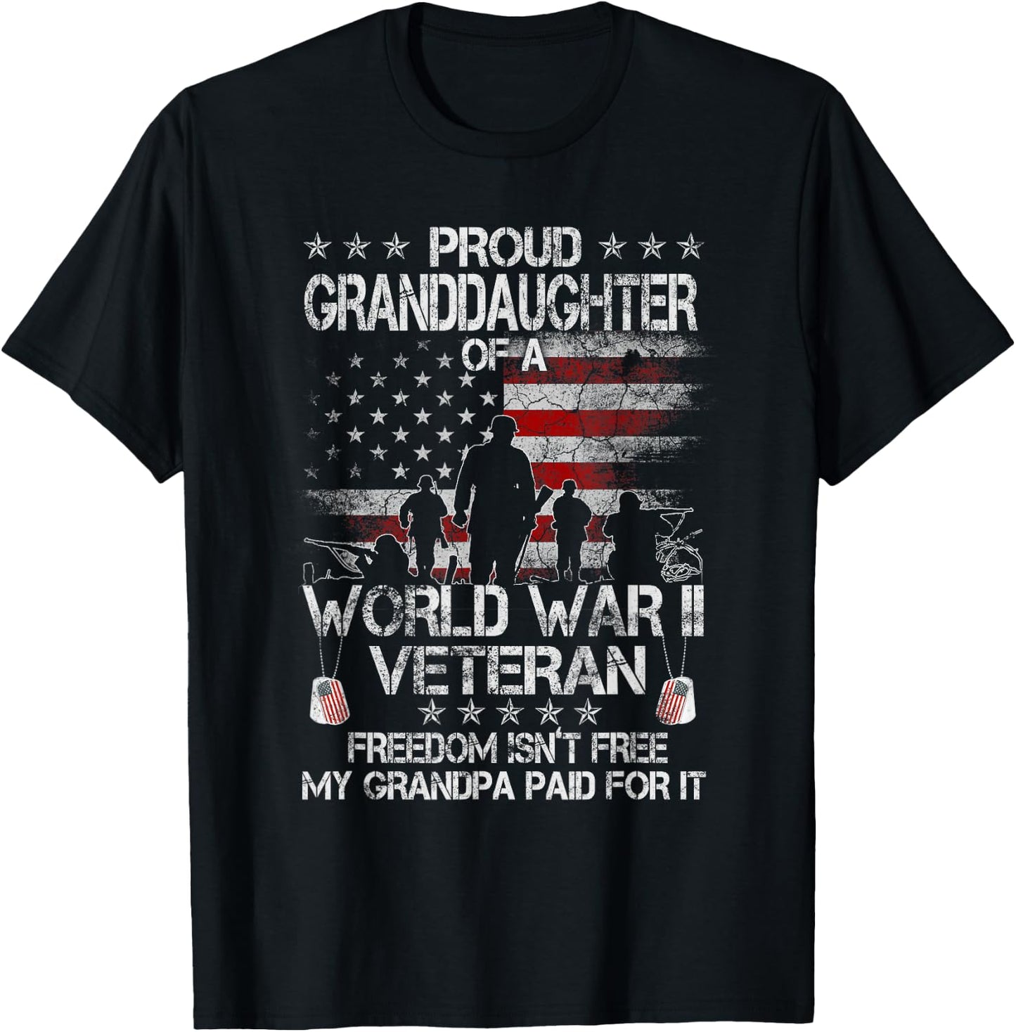 Proud Granddaughter Of A WWII Veteran US Flag Veteran Day T-Shirt - T-Shirt | Black