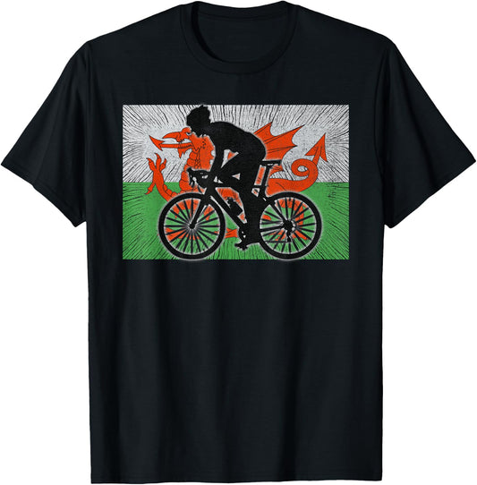 Wales Flag Bicycle Cycling T-Shirt - T-Shirt | Black
