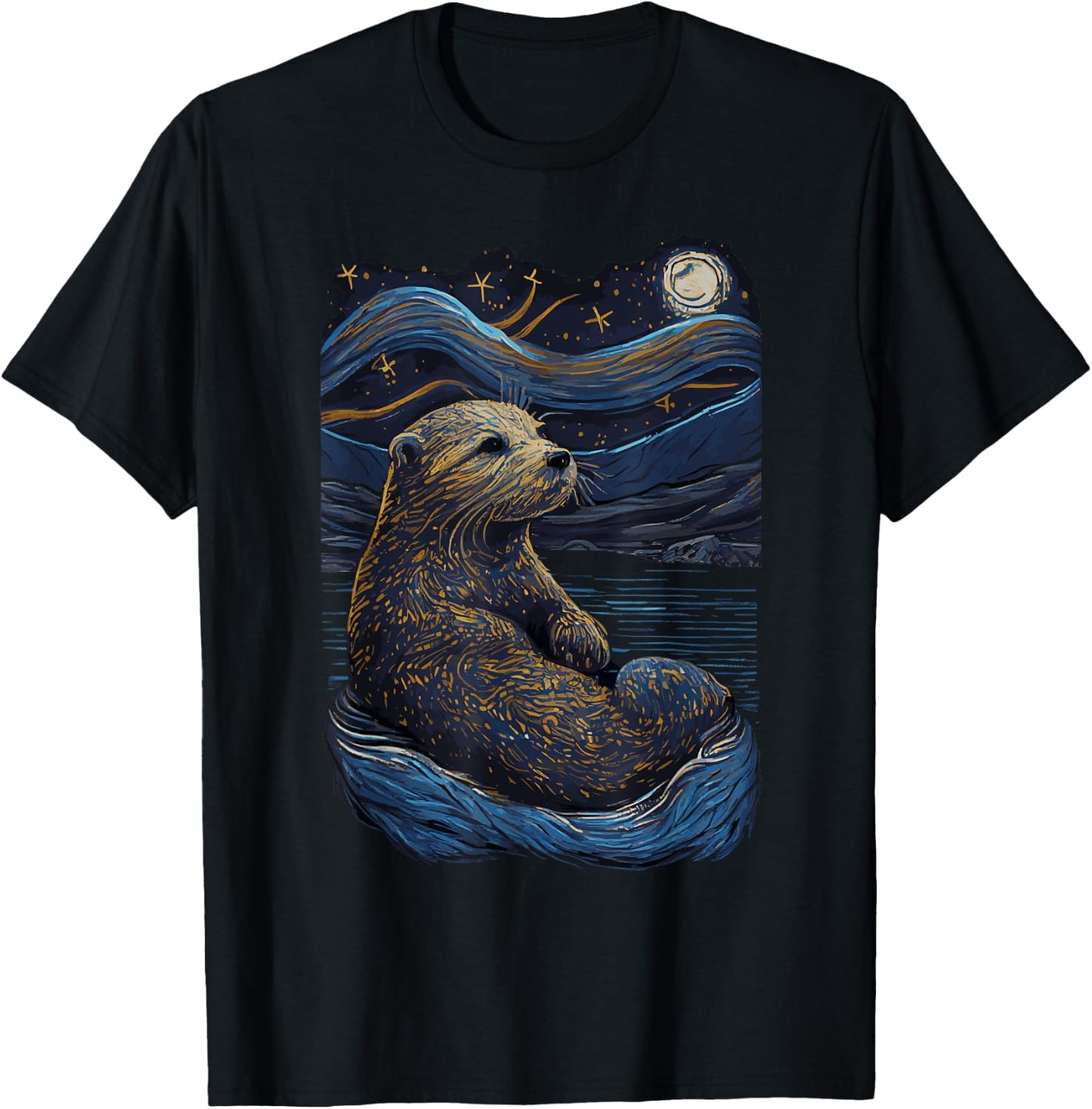 Otter Starry Night T-Shirt - T-Shirt | Black