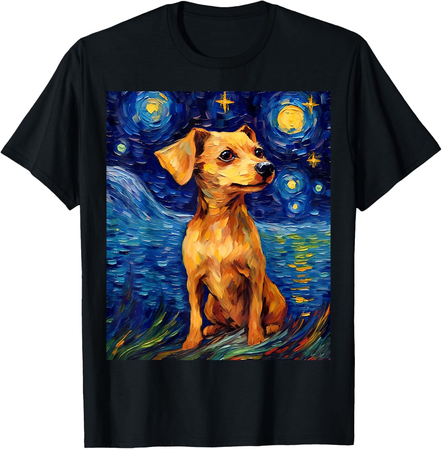 Surreal Starry Night Chiweenie Dog T-Shirt - T-Shirt | Black