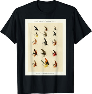 Vintage Trout Fishing Flies Mary Orvis Fisherman Art T-Shirt - T-Shirt | Black