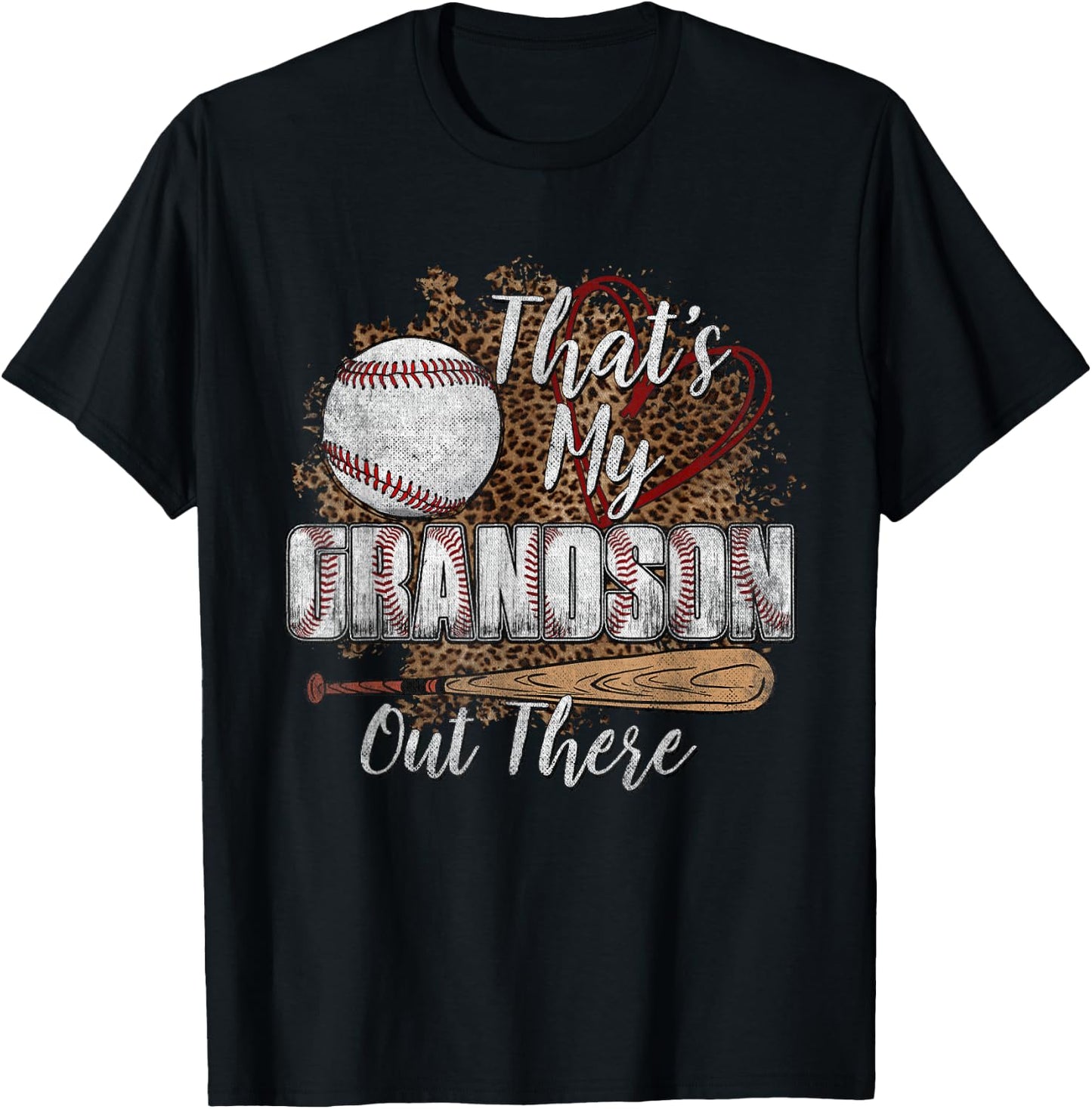 That's My Grandson Out There Leopard Baseball Grandma T-Shirt - T-Shirt | Black